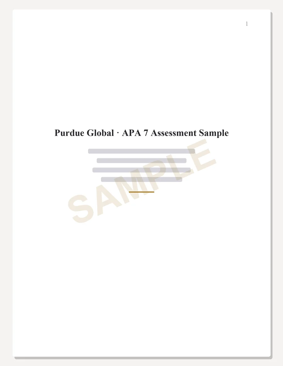 Purdue Global sample paper preview, APA 7 title page, written to the scoring guide
